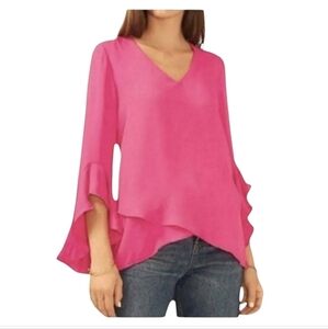 Vince Camuto Pink Flutter Sleeve Blouse